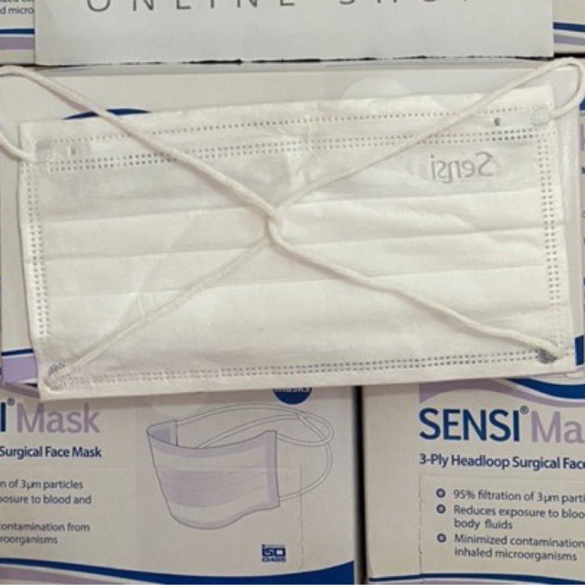 MASKER SENSI SURGICAL FACE MASK HIJAB 3 PLY HEADLOOP WARNA PUTIH