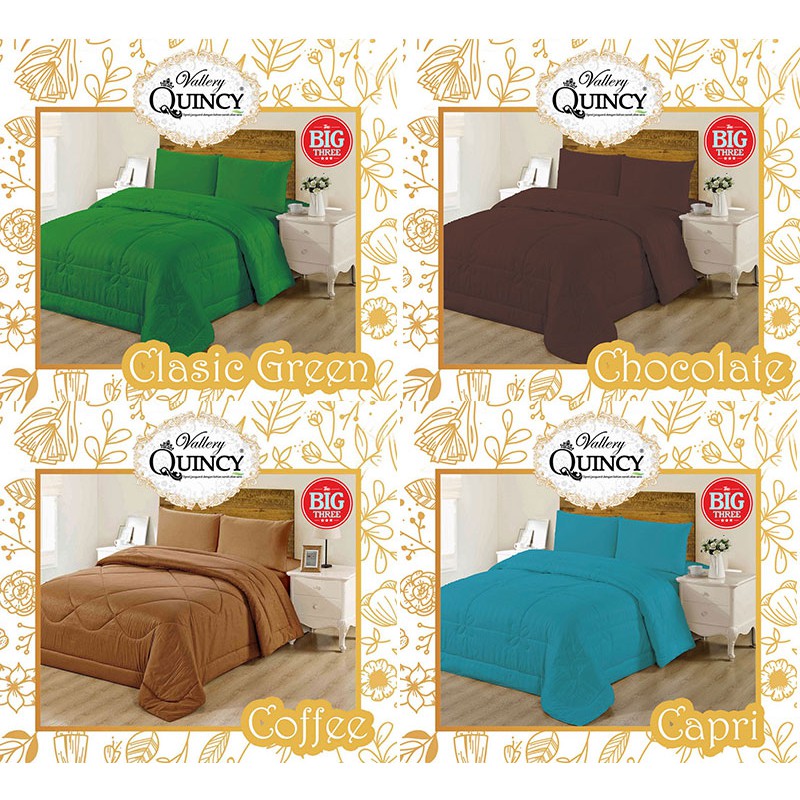 Set Bedcover + Sprei 120x200 QUINCY VALLERY  Tinggi 30 Polos Dan Motif Caroline Carara Putih Espresso Evelyn Grey Pink Aquatic Karen Gemma Hugo - BC 120 Single