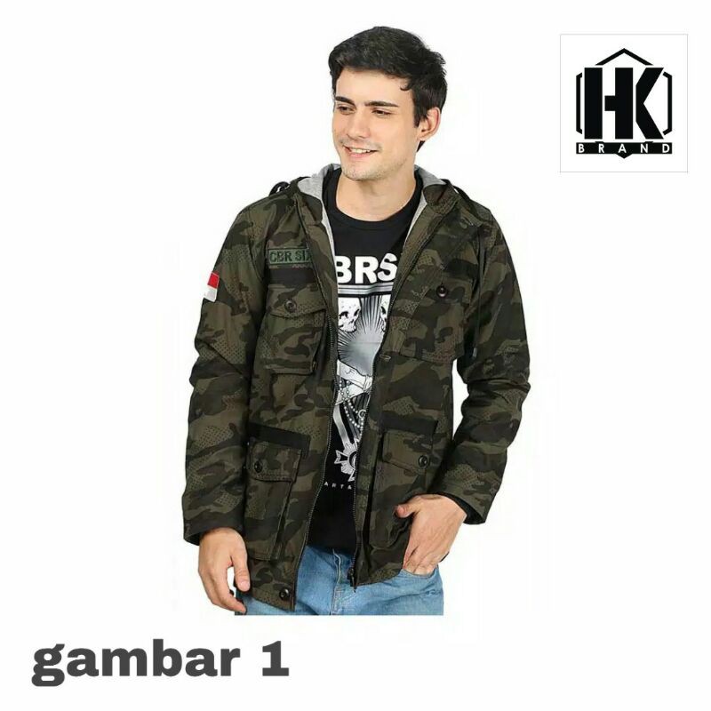  jaket  pria loreng  parka army tactical tni tentara pria 