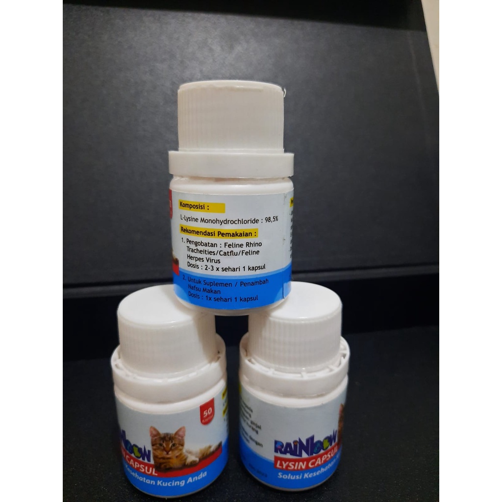 RAINBOW LYSINE Isi 50 Kapsul - Supplement untuk Kucing &amp; Anjing (pengganti Muco Lysine)