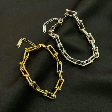 Gelang Tangan Rantai Baja titanium Lapis Emas 18K Untuk Wanita / Tahun Baru Imlek