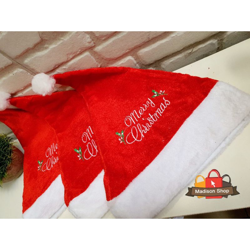 TOPI NATAL TEBAL MURAH DEWASA PREMIUM CHRISTMAS HAT MERRY CHRISTMAS BORDIR