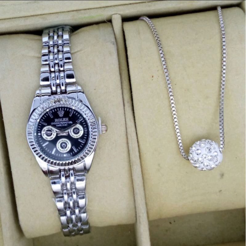 JAM TANGAN ROLEX RANTAI SATNLES  WANITA PAKET KALUNG