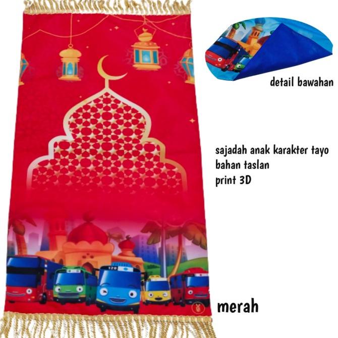 Sajadah Anak Karakter Tayo Full Hd Bahan Taslan Lapis Busa Dan Spunbon