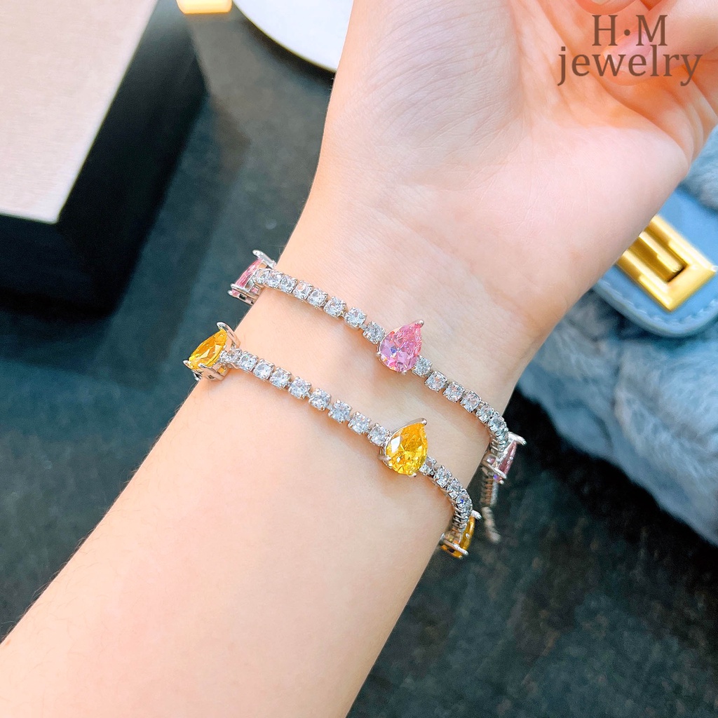 Gelang Ruby Emerald Merpati Bentuk Pir Aksen Berlian Warna Pink