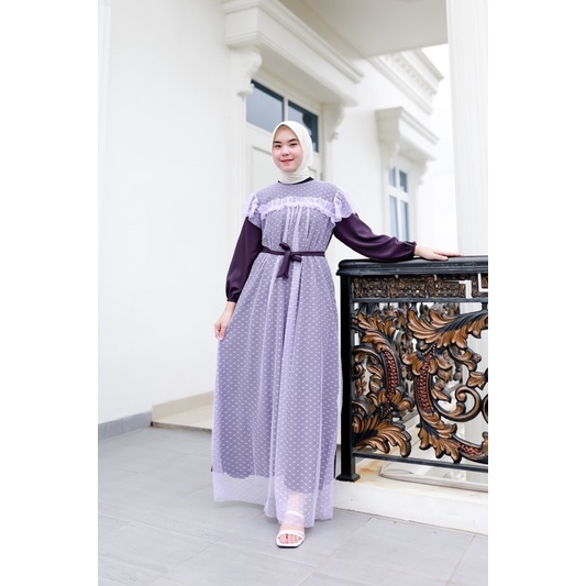 ld 106 NEW DOTY MAXI DRESS - Gamis Combi Tile Dot Free Belt