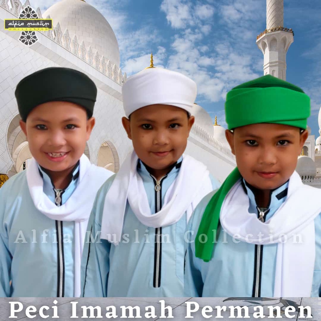 Sorban Imamah Anak Panjang 1,5 Meter Imamah Anak Permanen Imamah Siap Pakai