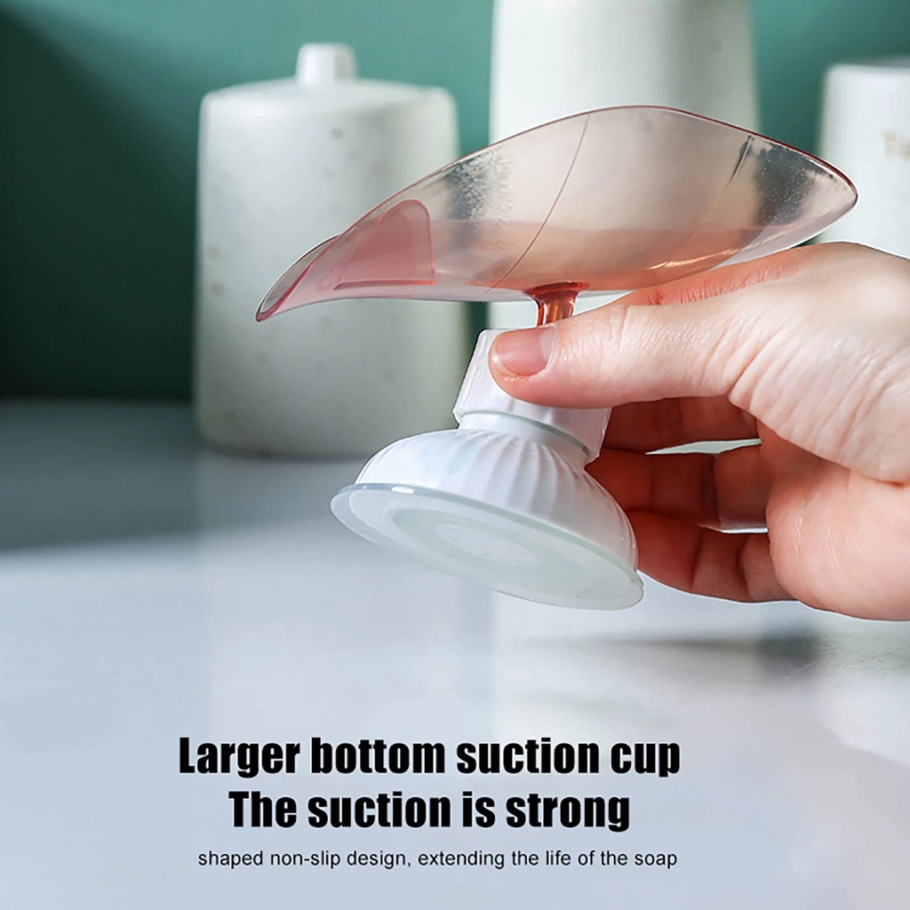 Creative Leaf Shape Soap Holder/Rotatable Suction Cup Fixed Firmly  Drain Soap Box/ Nail-free Toilet Bath Soap Box /Bathroom Tray Organizer Accessories