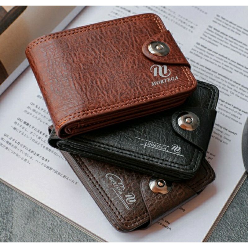 Dompet Lipat Pria Bahan Kulit PU model Kancing Magnet