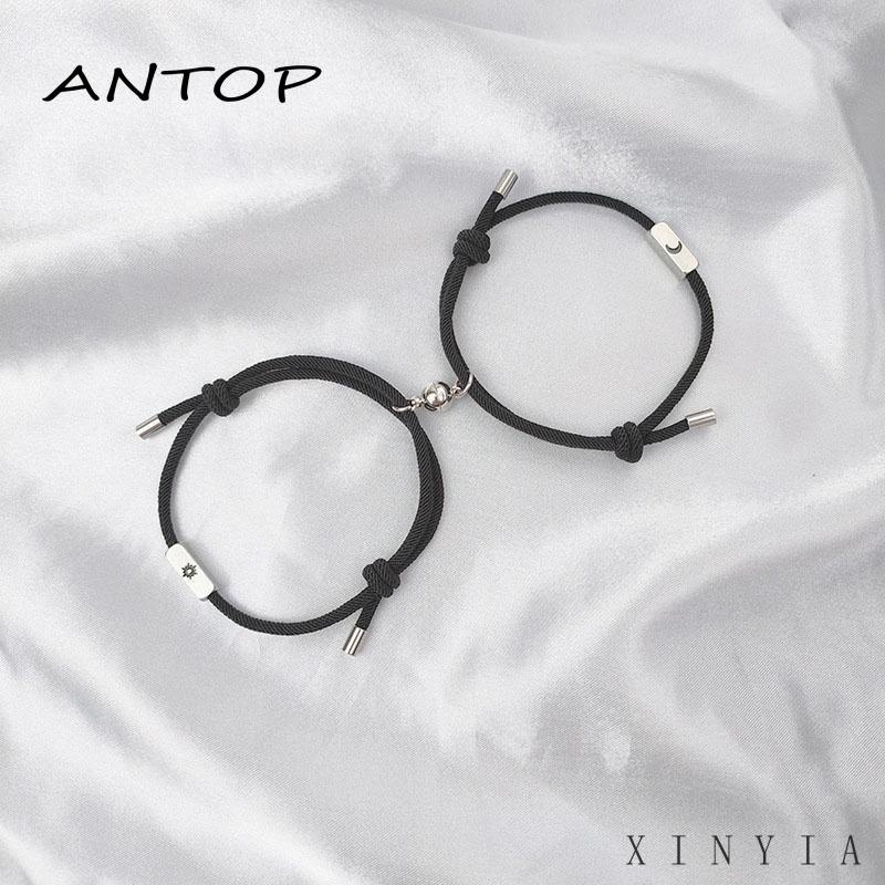 2pcs Gelang Tangan Tali Kepang Magnetik Aksen Mataharibulan Elegan Untuk Pasanganpriawanita