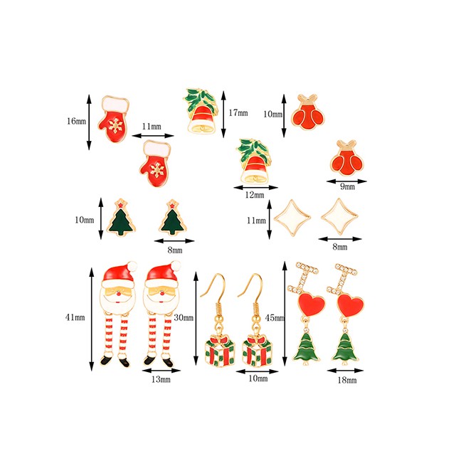 LRC Anting Set Fashion Color Christmas Earrings Earrings Set Of 8 D18706