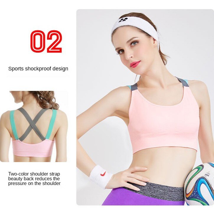 Sport bra wanita cross beauty back vest type gym bra seamless 2082