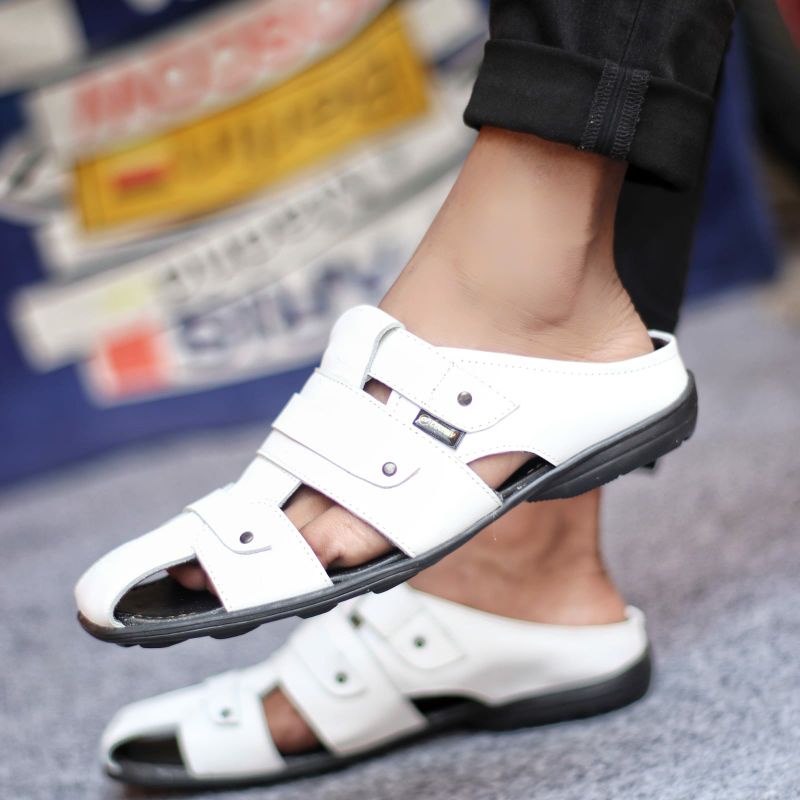 Sandal Bustong Pria Kulit Asli Sepatu Sandal Casual Semi Formal Original Slop Santai