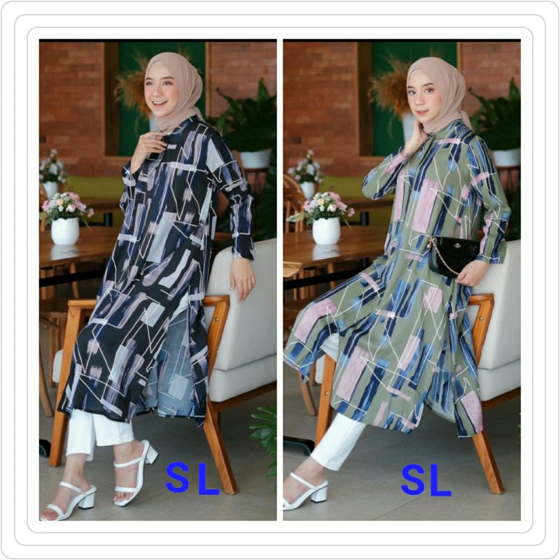 Slit Dress Outfix (abstrak black SL, green tea SL)