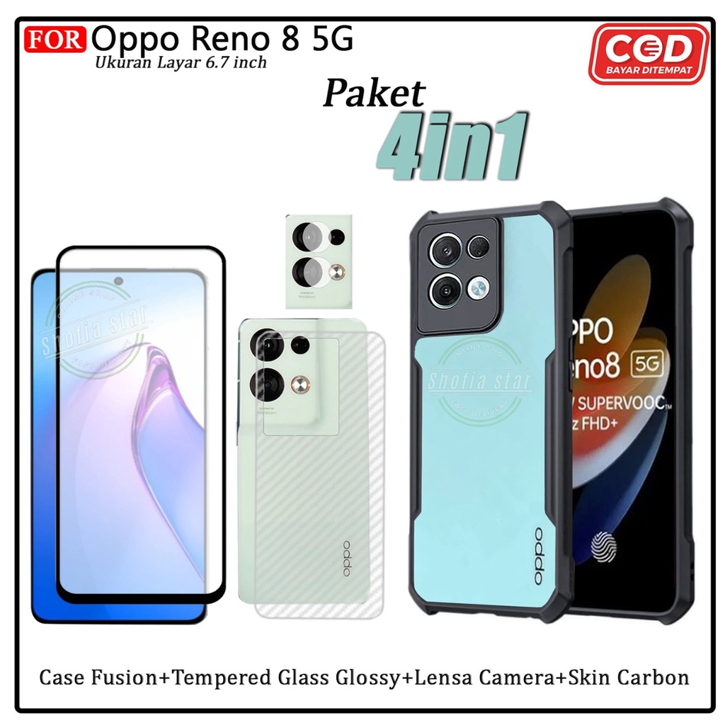 Paket 4in1 Case Reno 8 5g Reno 8t Reno 8 4g Reno 8 Pro Softcase Shockproof Transparan Camera Protect Casing