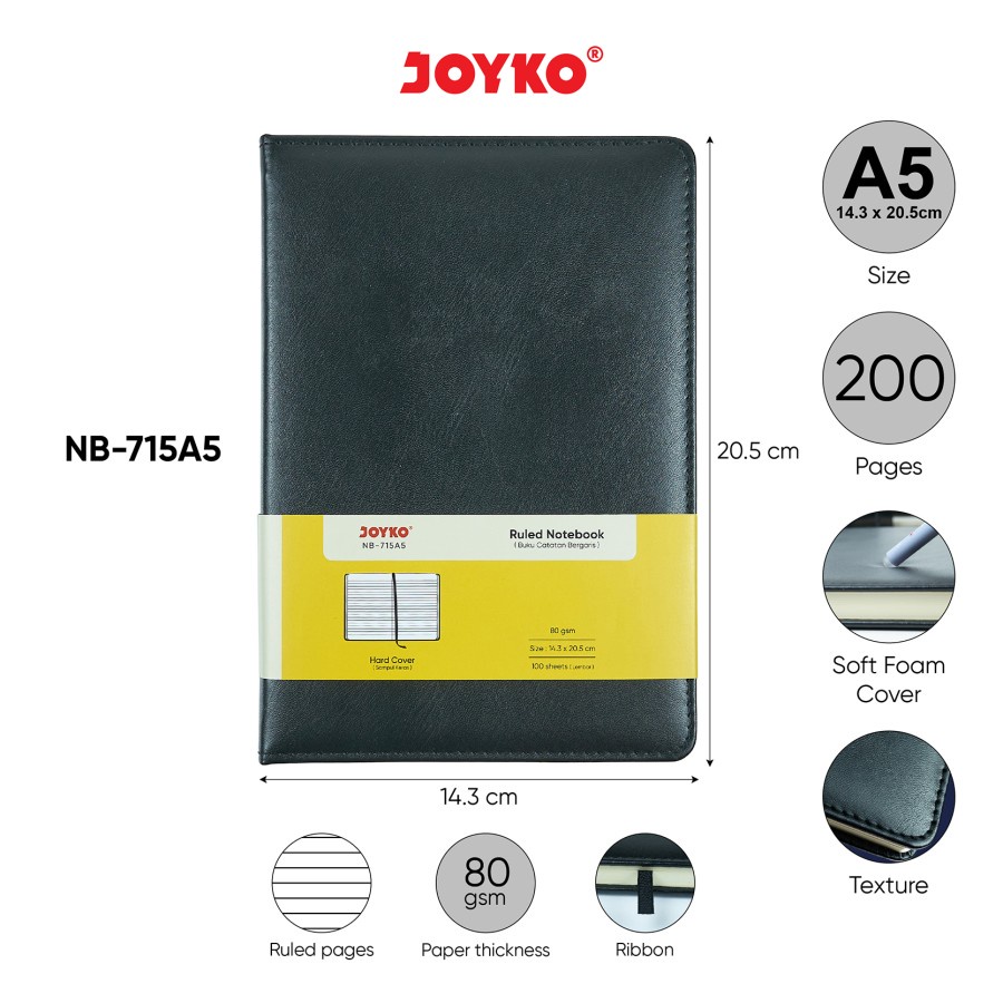 Ruled Notebook Buku Tulis Catatan Bergaris Joyko NB-715 A5 Soft Foam