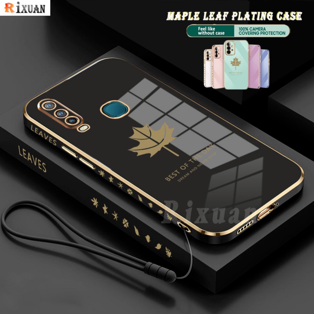 Soft Case Silikon Motif Daun Maple Dengan Tali Untuk Huawei Y6P 2020 Y7A Nova 8i 5T 7i 7SE 3i Y9S Y7 Pro Y9 Prime 2019