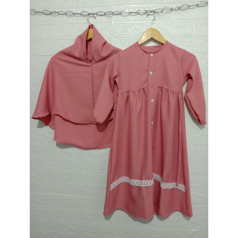 Gamis anak setelan kerudung | Gamis syar'i anak | set kerudung