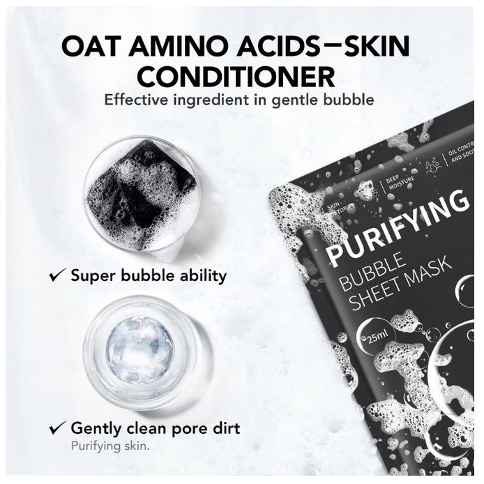 Purifying Bubble Sheet Mask | Bubble Detox, Masker Wajah, Moisturizer, Mengontrol Minyak Berlebih |