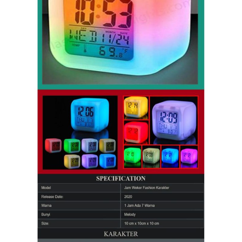 Jam Dadu Digital Rainbow berubah 7 Warna Led