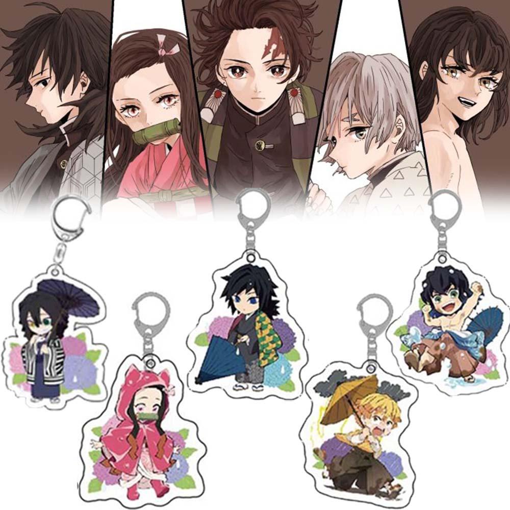 QUINTON Gantungan Kunci Demon Slayer Lucu Imut Tomioka Giyuu Tanjirou Kamado Nezuko Acrylic Cosplay Jewelry Transparan