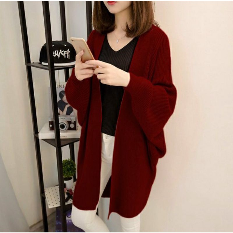 FX SHOP CARDI SCARLET RAJUT / LONG CARDI / CARDIGAN RAJUT HIGH QUALITY PREMIUM-MARON