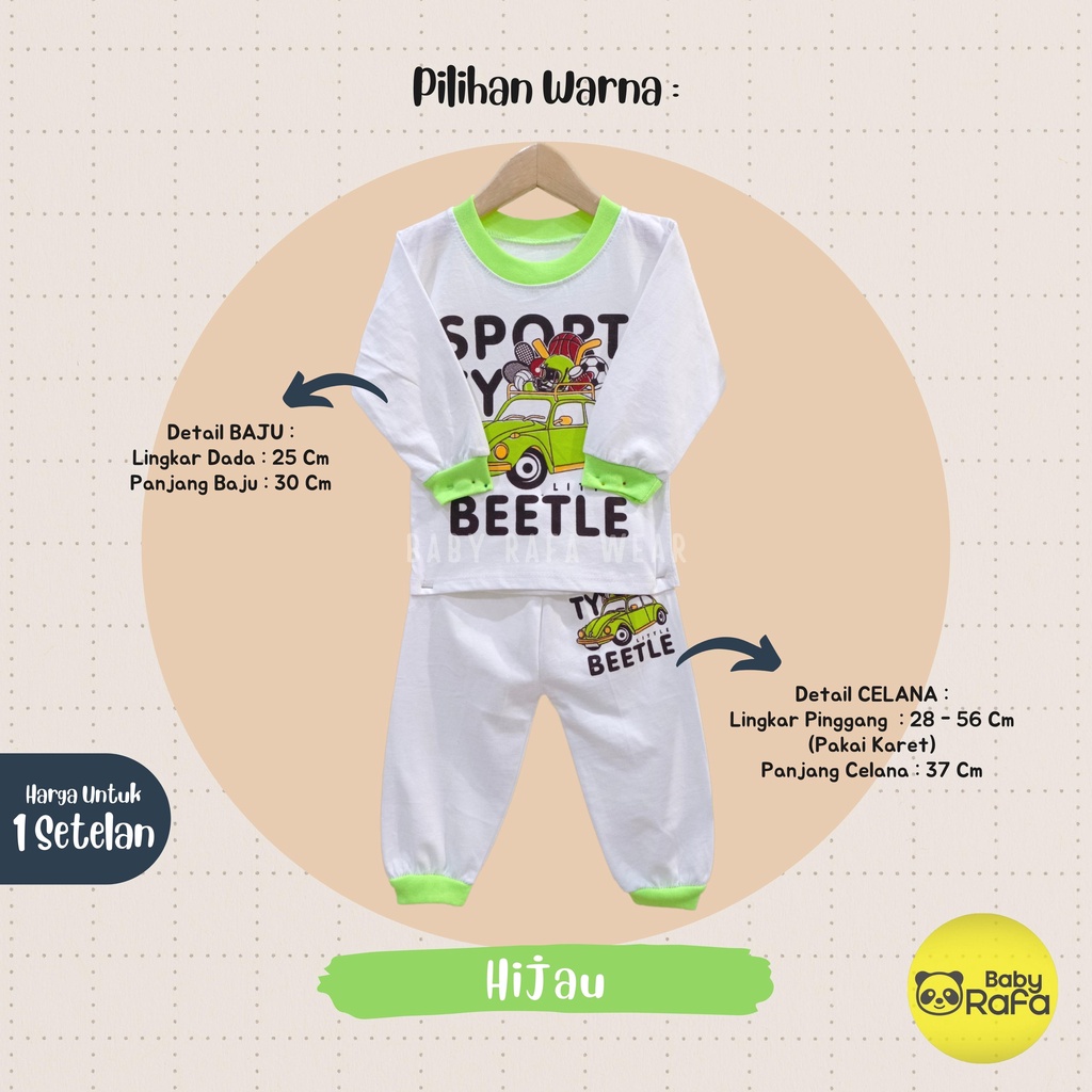 Setelan Baju Bayi Panjang Motif SPORTY BEETLE 0 - 6 Bulan merk Div - Div