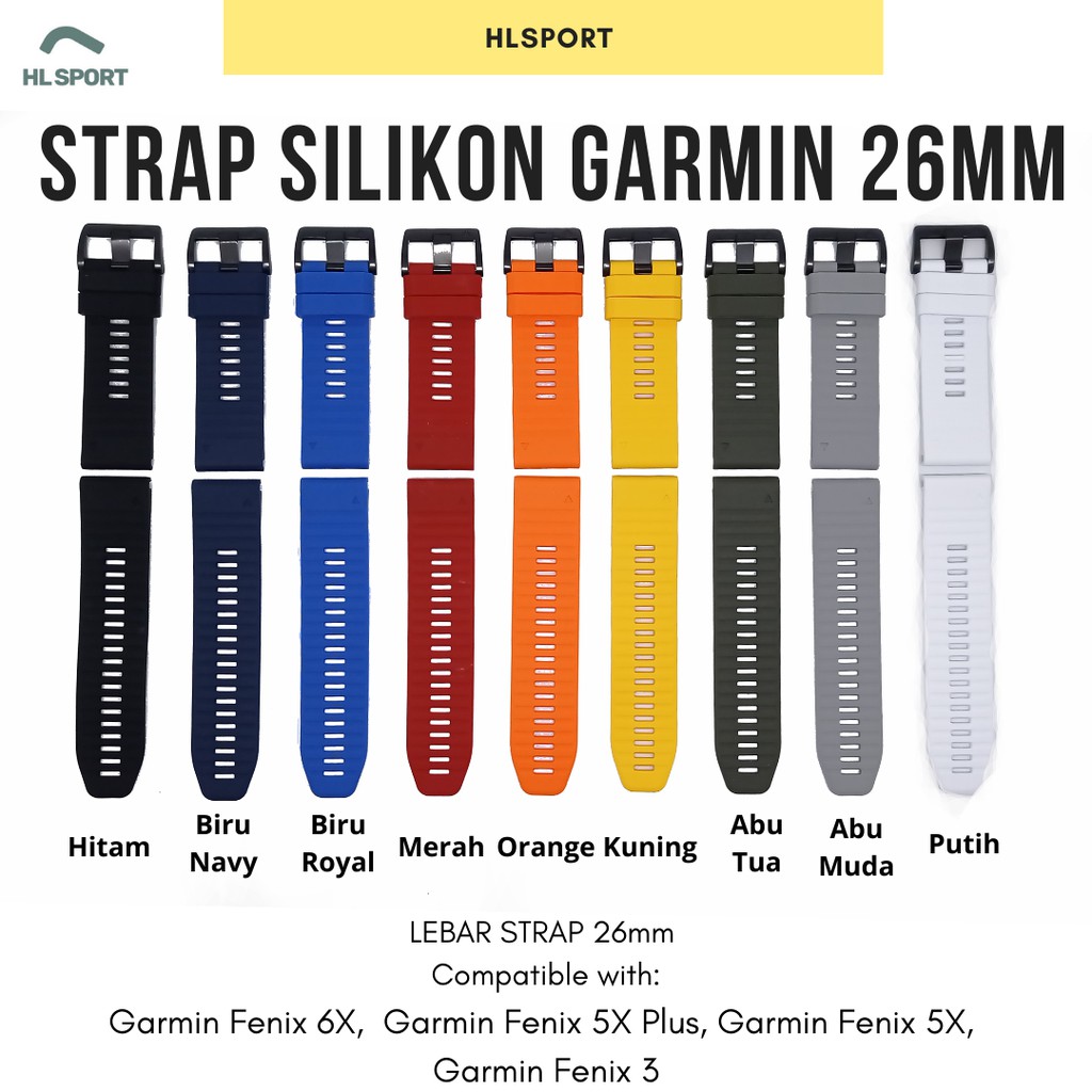 Strap Garmin  Fenix 6 6x 6s 5x 5 5s Plus vivoactive 4 silicone tali jam tangan 20 22 26