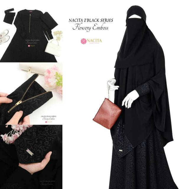 SET GAMIS SYARI  / JETBLACK NACITA wavy Flowery emboss / CADAR cabanina