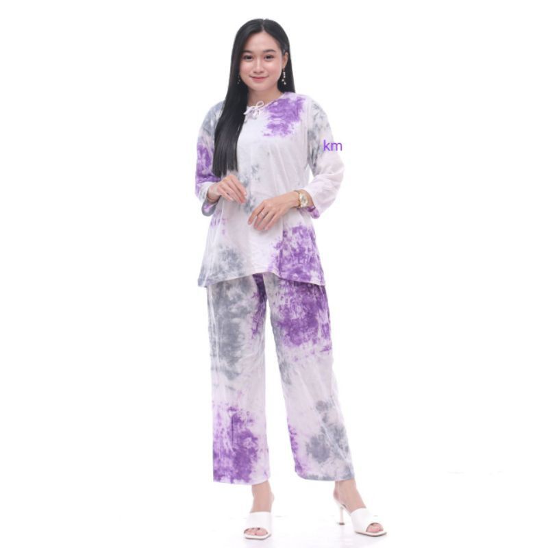 Setelan CP Kaos Tiedye One Set celana panjang wanita Piyama Tie Dye Bali Adem Murah Kekinian-4