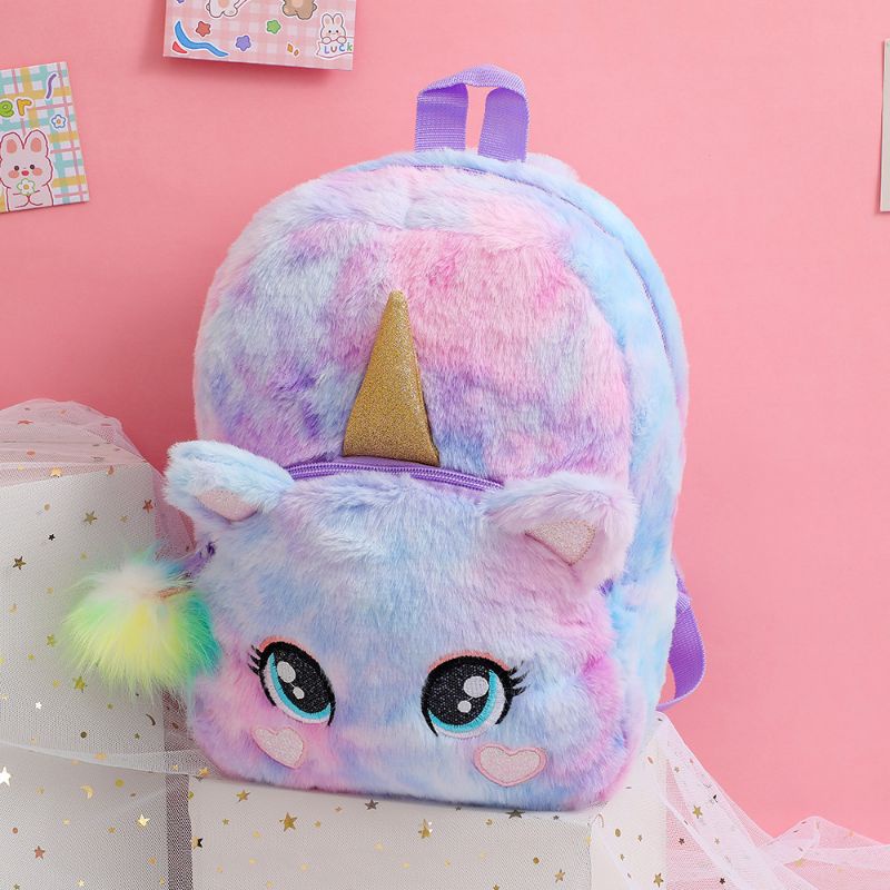 Tas Ransel Bulu Anak Perempuan Unicorn cat pom pom lucu kado anak perempuan import tas bulu