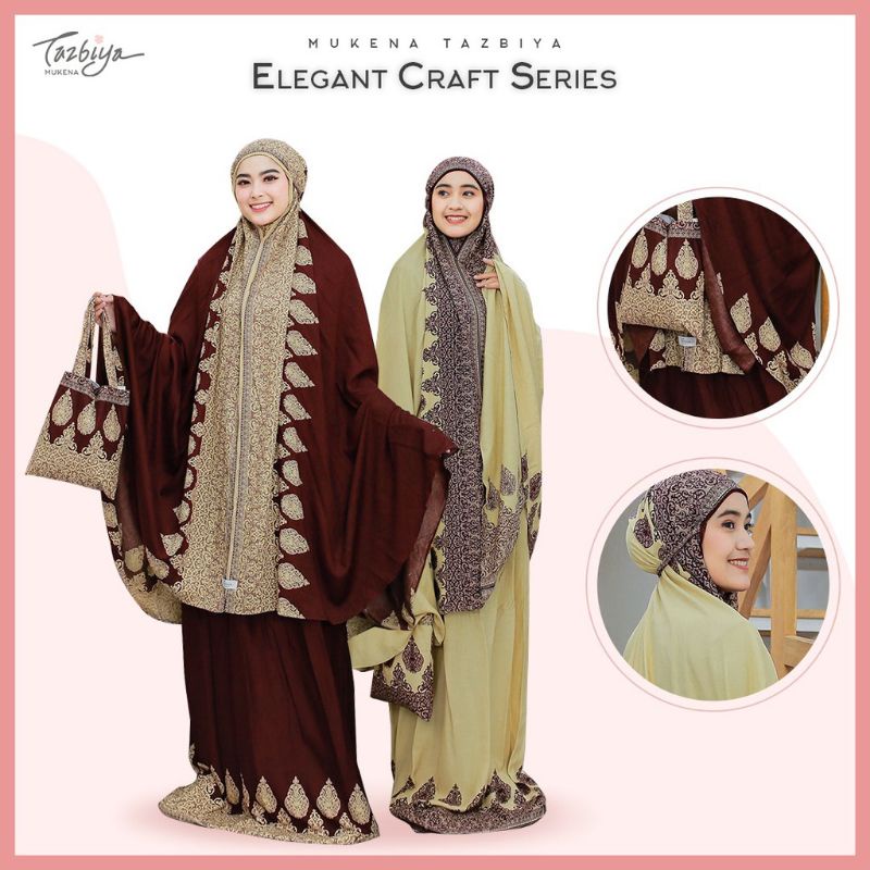 mukena tazbiya elegant craft brown dewasa jumbo katun rayon motif
