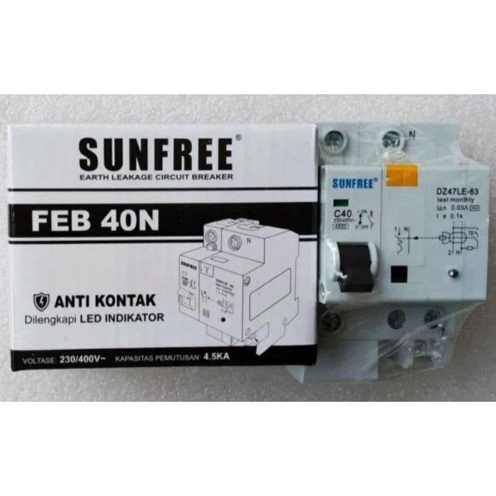 Anti Kontak ELCB 40 A Sunfree FEB 40N Led indikator SNI Super Murah