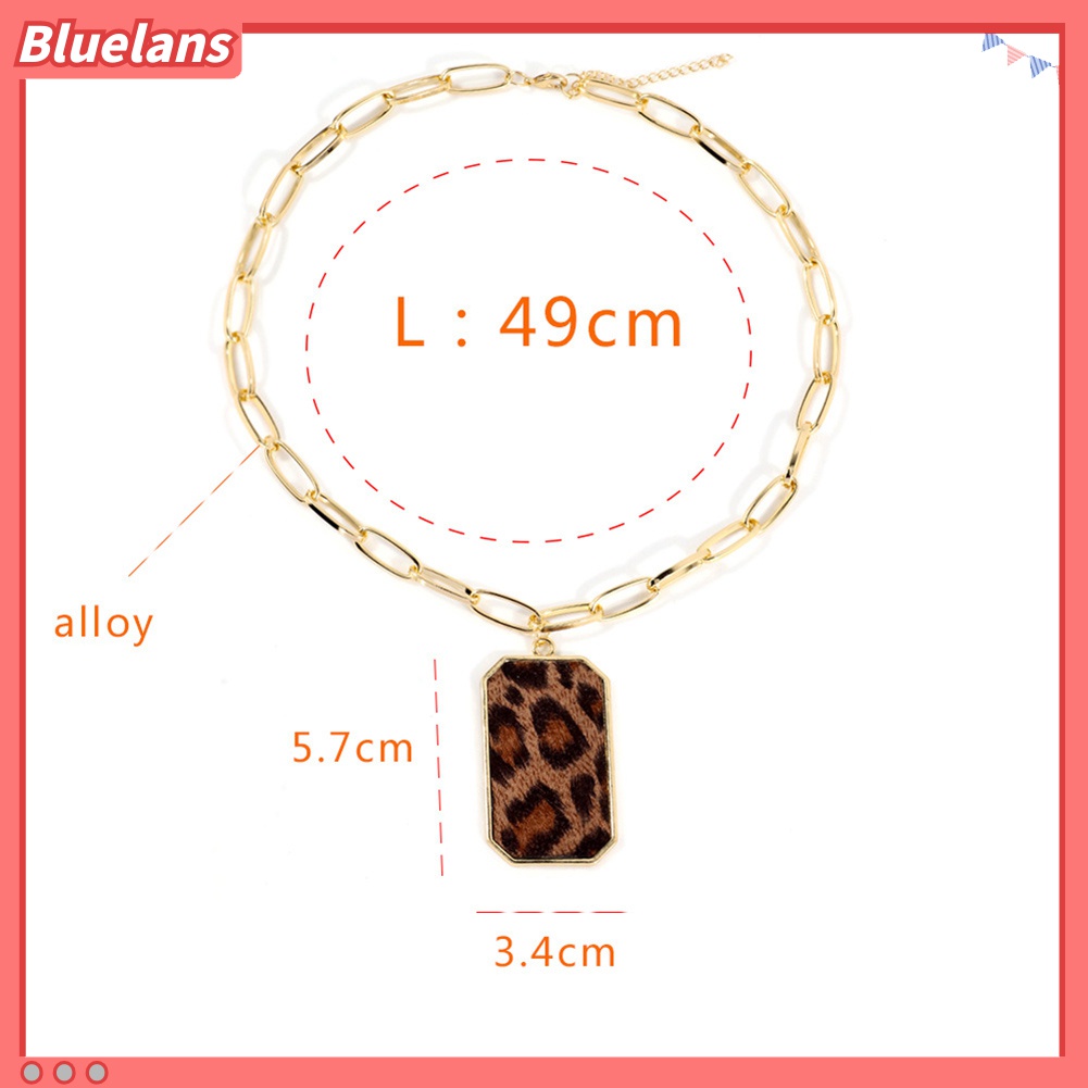 Kalung Rantai Panjang Liontin Persegi Motif Print Leopard Untuk Wanita