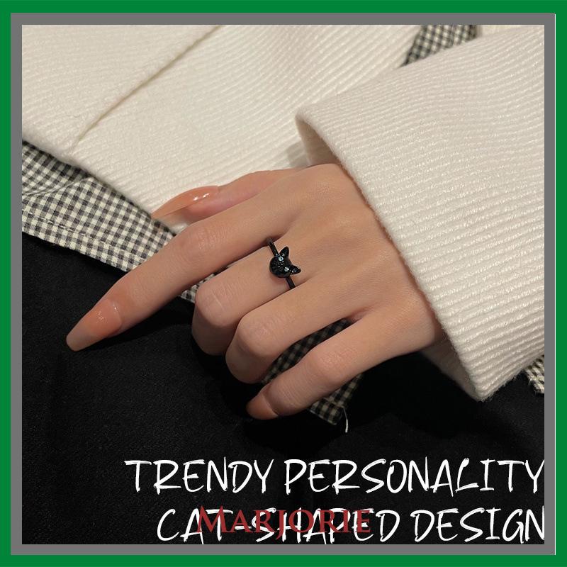 Cincin Kucing Hitam Wanita Trendi Desain Niche Cincin Jari Telunjuk Fashion Kepribadian Cincin-MJD