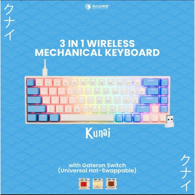 Keyboard SADES KUNAI 3 in 1 Connection Mechanical - Gaming Keyboard - Merah