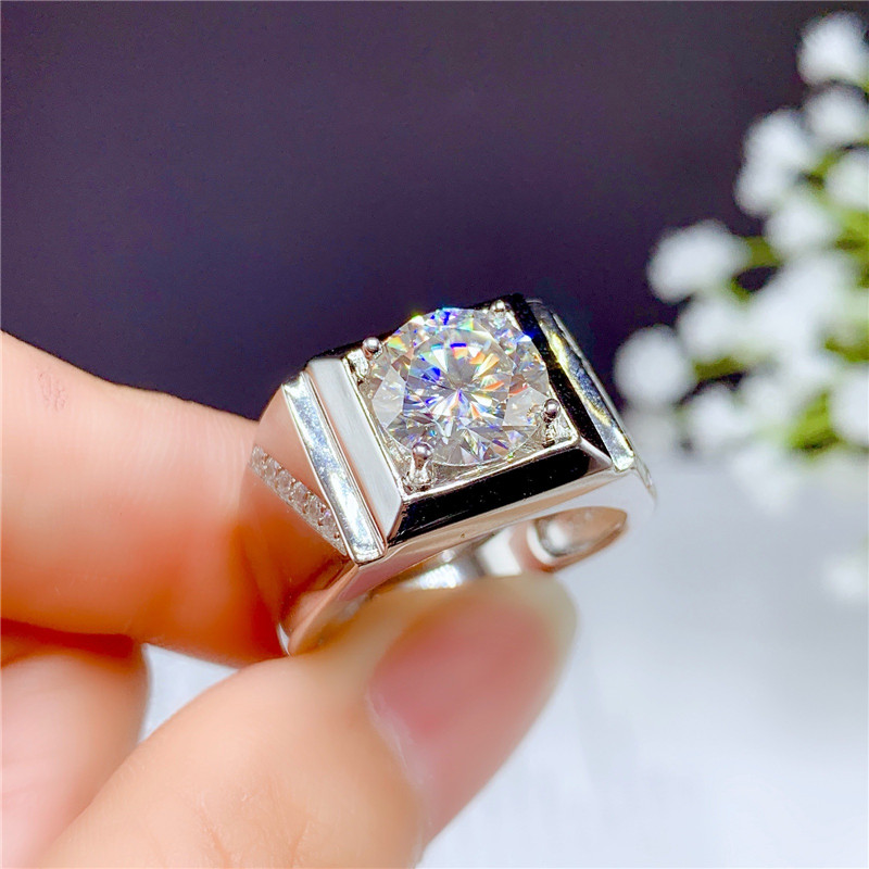 S925 Sterling Perak Cincin Berlian Kristal Mewah Pria Fashion Pertunangan Pernikahan Rings