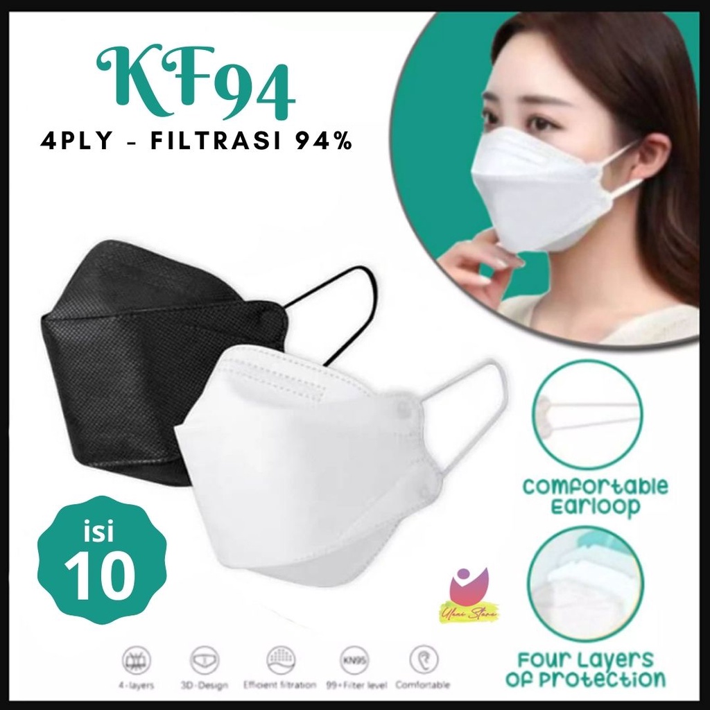 Masker KF94 KF 94 Evo Korea 4Ply isi 10 Pcs 10Pcs Hitam & Putih