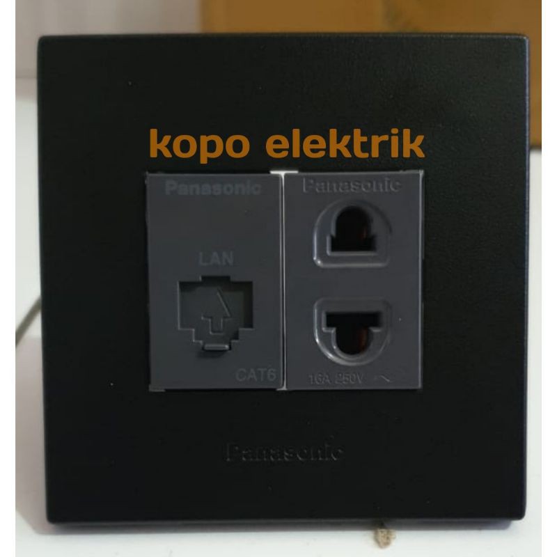 Panasonic Outlet Data Cat6 + Stop Kontak Universal Style Black Soket LAN Cat6 Plus Colokan Universal