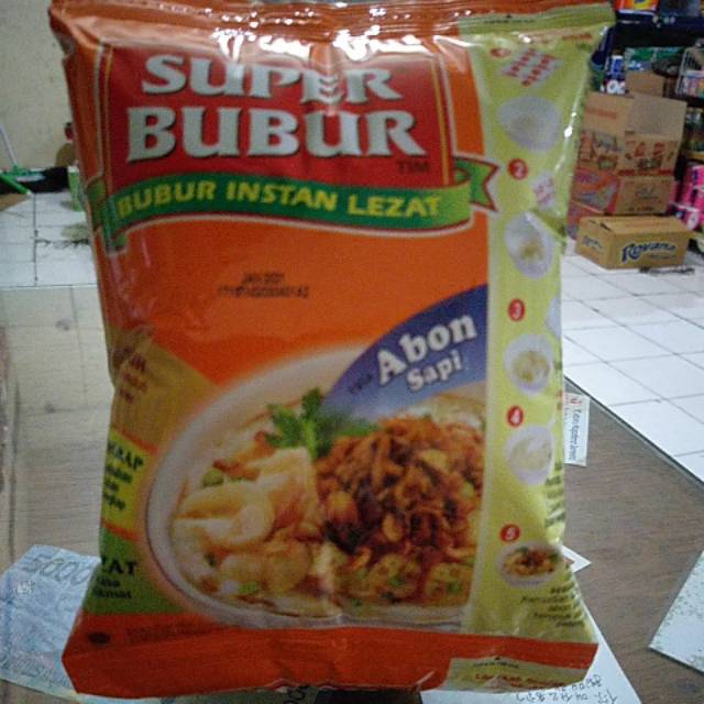 

Super bubur instan rasa soto,abon,kare 1rt isi 6 bks