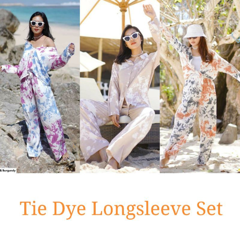 ONE SET TIE DYE LONGSLEEVE | BAJU TIDUR PIYAMA SETELAN KEKINIAN WANITA REMAJA LENGAN PANJANG MURAH