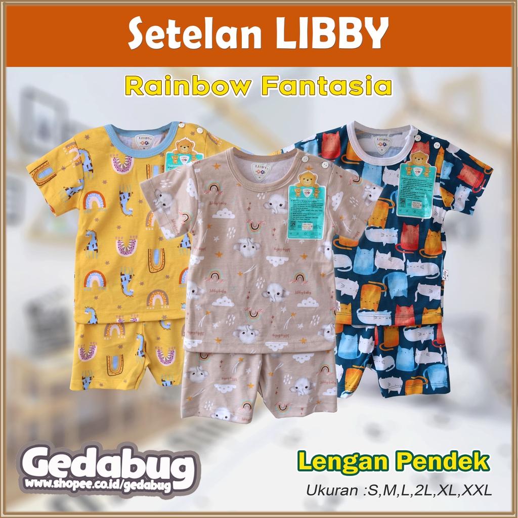 Setelan Anak Libby PENDEK | Hazy Zoo - Rainbow Fantasia Banyak Motif Terbaru | Kaos Bermain Anak S - XXL