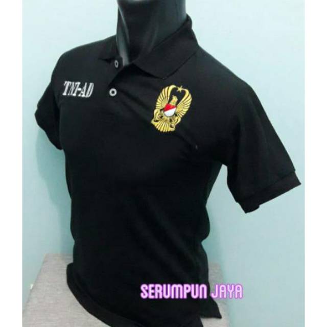 KAOS KERAH TNI-AD - KAOS TNI AD - KAOS POLO TNI AD HITAM FULL BORDIR