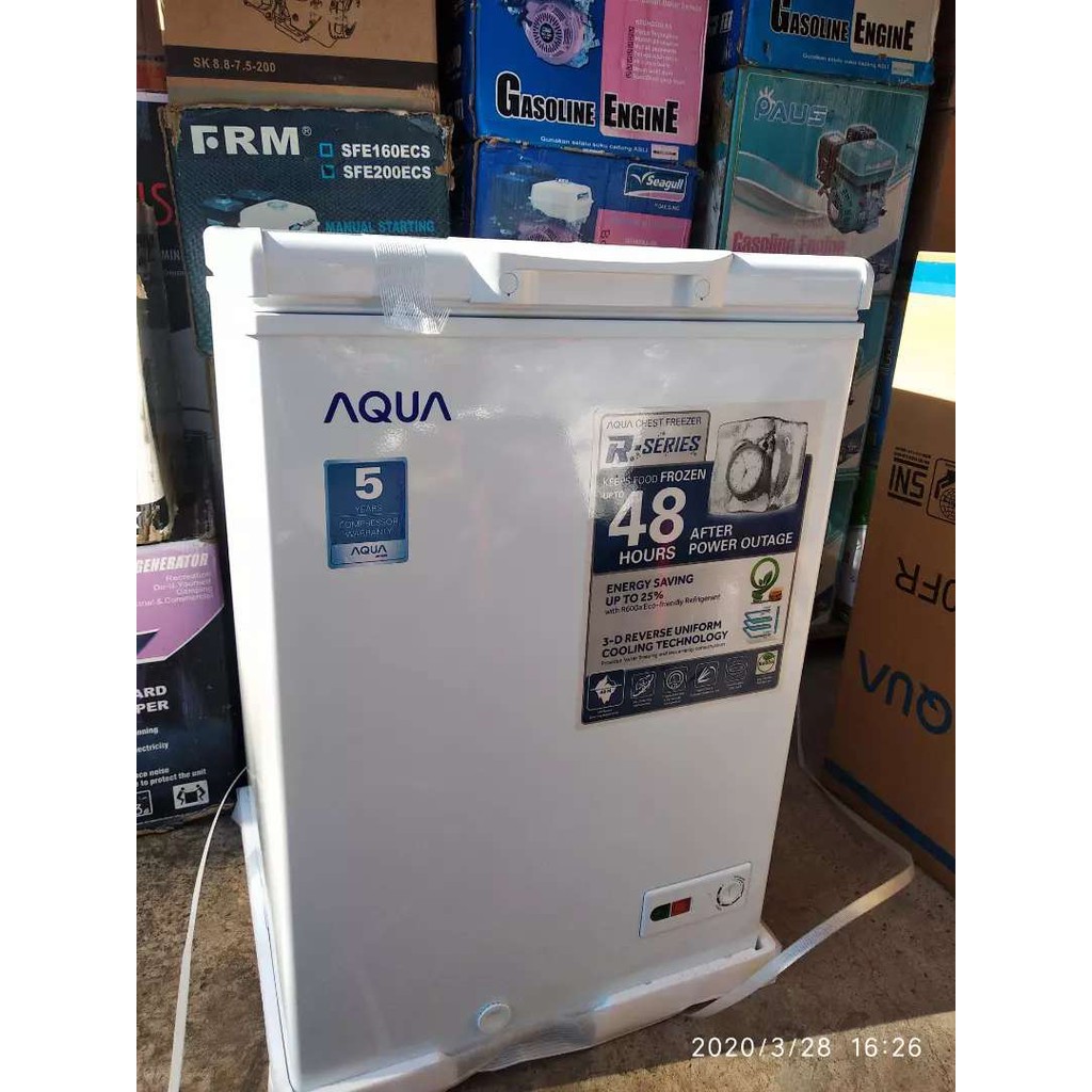Chest Freezer Aqua 110 Liter AQF 120 FR Low Watt Garansi Resmi Aqua Lampu LED
