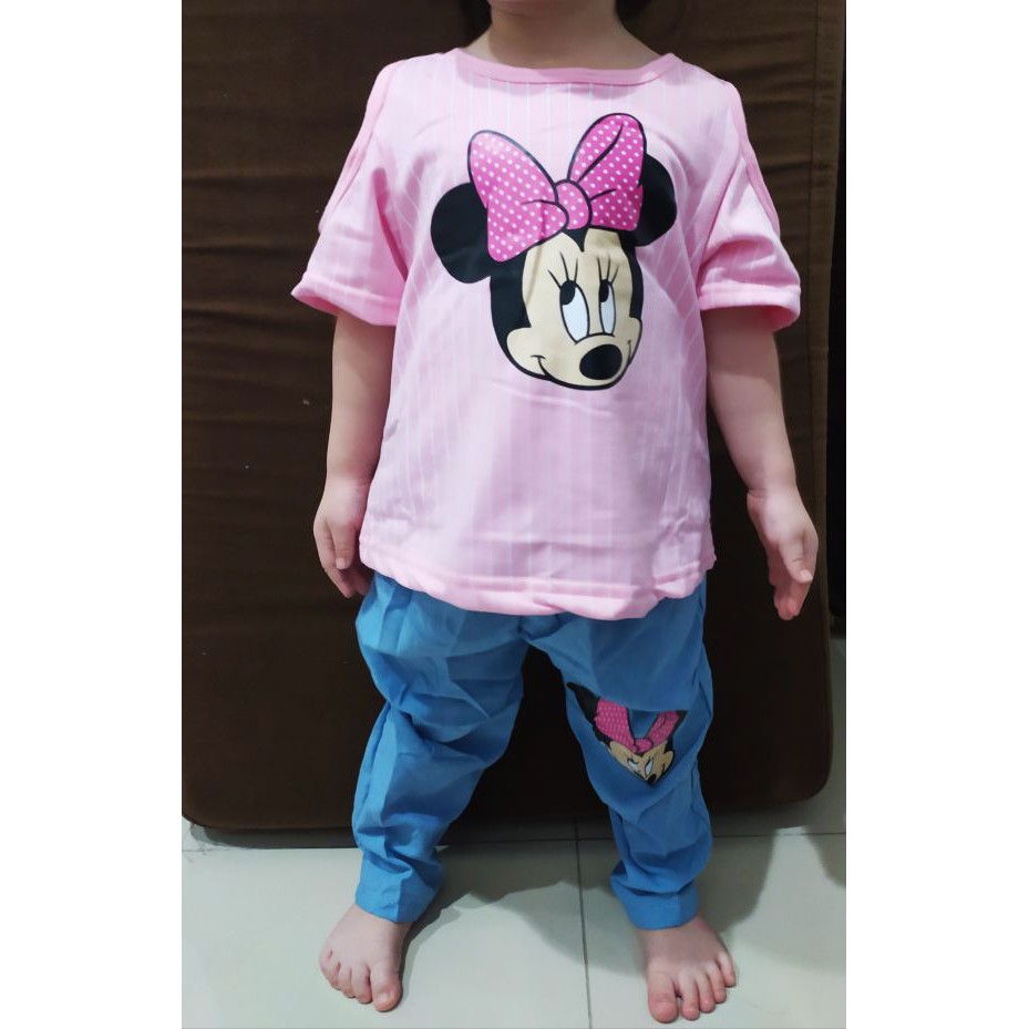 VISION ONLINE-SETELAN STRIPY MINNIE PINKY/SETELAN ANAK PEREMPUAN 1 2 3 4 5 TAHUN MURAH LUCU