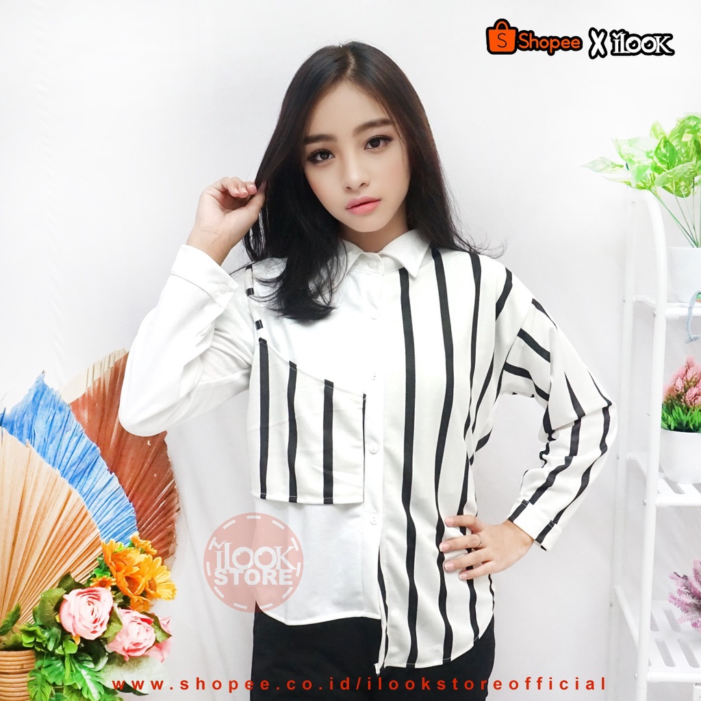 ilook | Lucky Top Blouse West | Chess Playfull Assymetrical Top | Blouse Wanita Bahan Creap