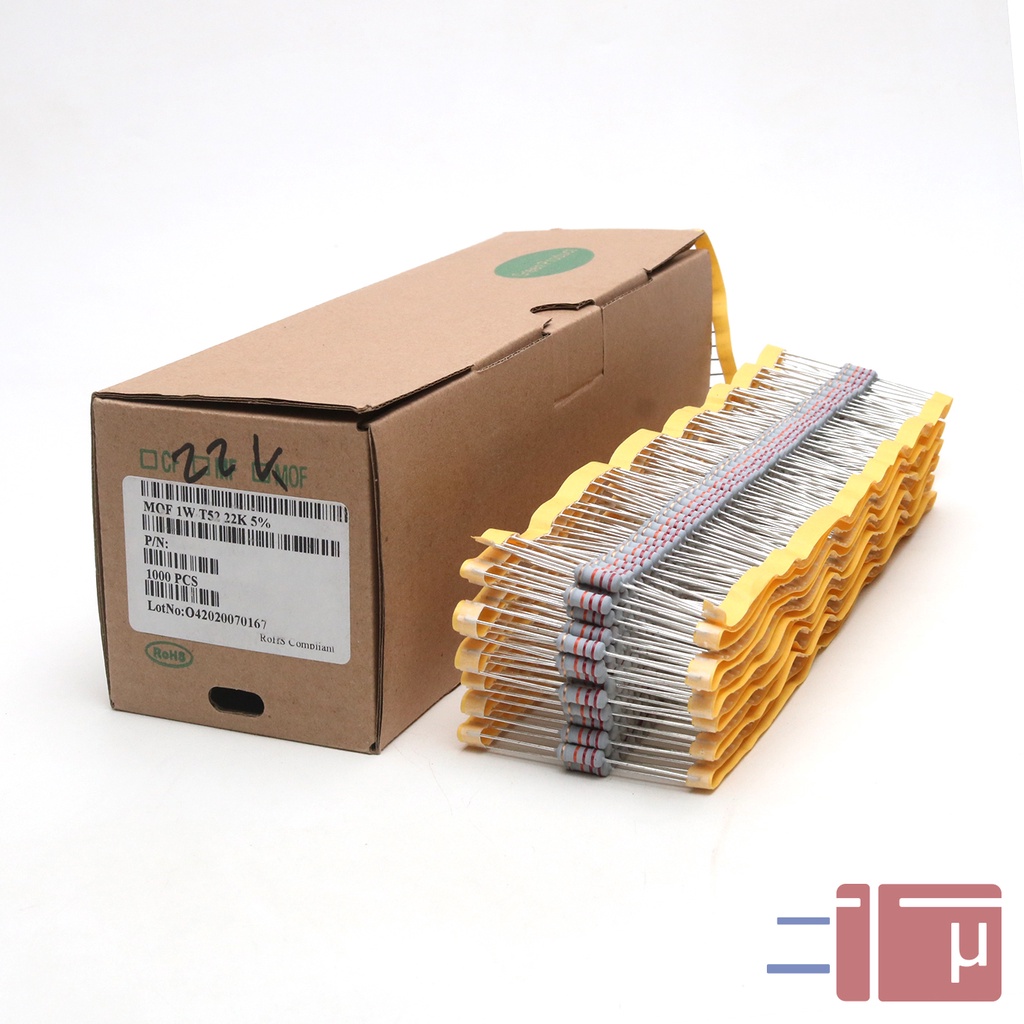 x10 Resistor 22K 1W Metal Oxide 5% Taiwan Kaki Tembaga