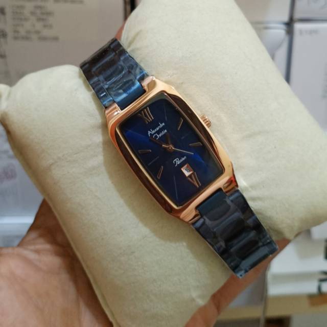 Jam tangan wanita Alexandre Christie AC 2455 Blue Rosegold Original