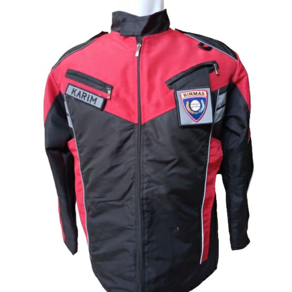 Jaket taslan bhabinkamtibmas merah x hitam /jaket anti angin dan waterproof