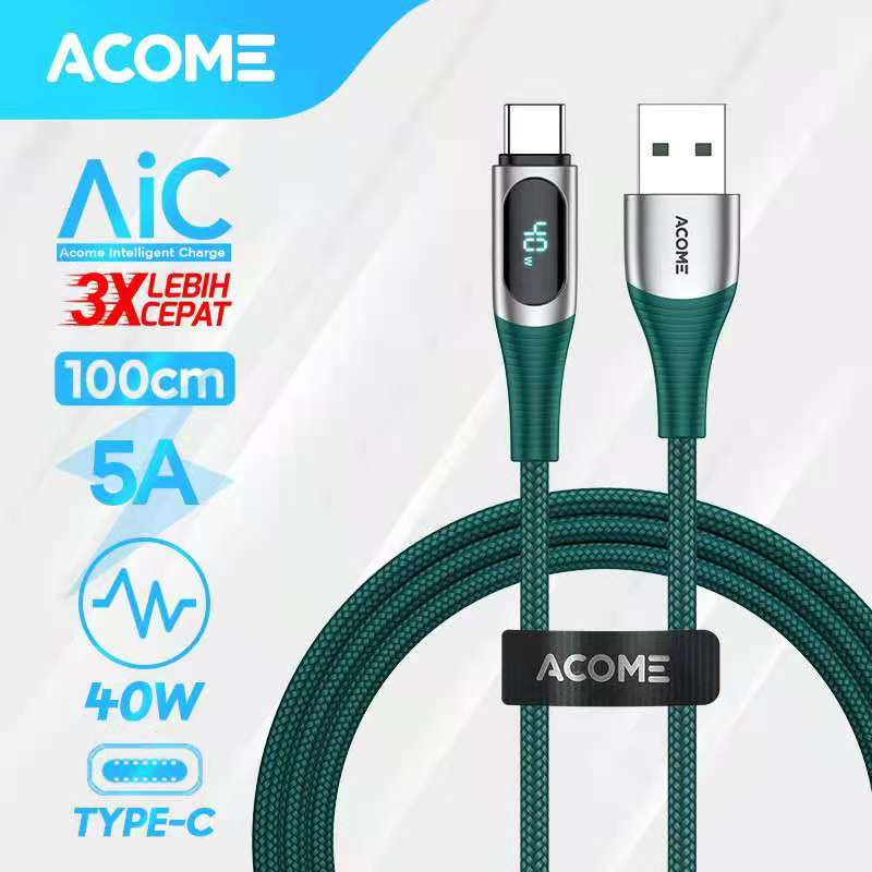 Kabel Data ACOME AIC100 Type-C Fast Charging 5A LED Display Garansi Resmi 1 Tahun